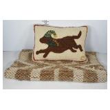 Puppy pillow and woven scatter rug
