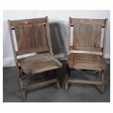 Two Antique Church Chairs, all wooden, Folding,