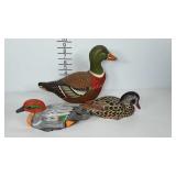Ducks, two decor decoys and a stuffed fabric one