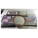 Wall art, oval mirror, 18x26 and four framed