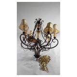 Chandelier,  wrought iron look and glass, six