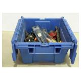 Small hardware bin filled with assorted drill