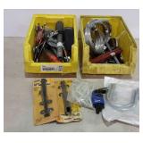 Two stacking parts bins with assorted hardware