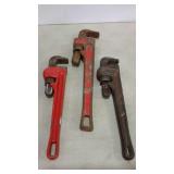 Three pipe wrenches including a RITCO 18".