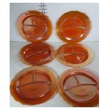 6 carnival glass divided dinner plates.