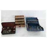 Two tackle boxes and a tool box