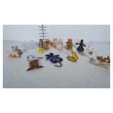 Cat figurines, leaded glass window ornaments and