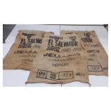 Coffee bean burlap bags, bold print, three