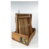 Three wooden produce crates