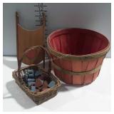 Misc. Lot, includes Apple Basket, Red/Blue Wooden