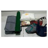 Textiles and bags. Partial roll of felt, pillow