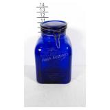 4 qt. Cobalt blue canister. Front says "PN Smith,