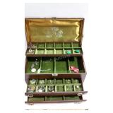 Damaged jewelry box with some costume jewelry,