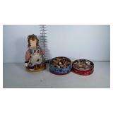 Thread spools on holder and in 2 tins. Some