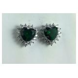 Simulated emerald heart CZ earrings