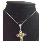Multi color stone cross necklace 20in platinum