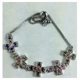 Multi color stone cross bolo bracelet platinum