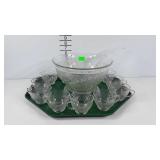 Depression era sandwich glass punch bowl set