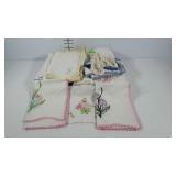 Vintage linens, some embroidered, doilies, tea