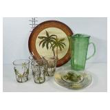 Patio dining set, platter, plates, tumblers and