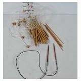 Wooden knitting needles, various sizes, many are