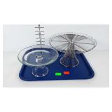 Wire cake stand and glass snack plate