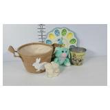 Easter decor with egg plate, basket, plush,