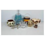 Decor group, owl ceramics, signed crystal bowl,