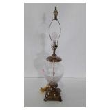 Brass and glass lamp, no shade, stands 33" tall