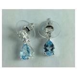Sterling silver sky blue topaz and CZ drop