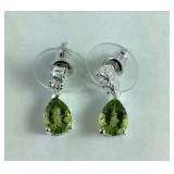 Sterling peridot and CZ drop earrings tgw 2.39cts