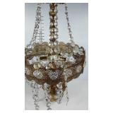 Ornate chandelier with glass prisms, 14" across x