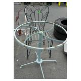Metal patio table, no top,  with a single chair