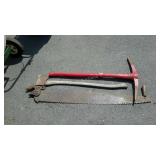 Long-handled tools with saw, Axe, and pick