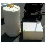 Two plastic storage containers for liquids