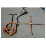 Three piece group with funnel, 4 way lug wrench,