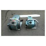 Two older Homelite Chain Saw motors, one chain,