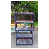 Two metal shelf units, blue 30x58x12 and red