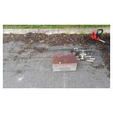 Fishing Tackle box with 6 misc poles, used