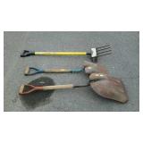T handled tools. Square shovel, scoop shovel and