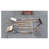 Long handles tools, includes shovels, fork,