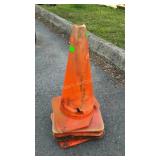 Five orange safety cones. 18" some damage.