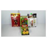 Pez and action figures, still in packaging