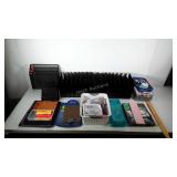 Office supplies and books, in two totes