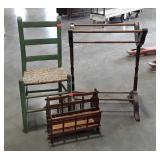 Furniture Lot: Wood magazine rack, green ladder