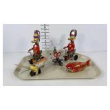 Tin wind up toys, all use keys, except fish which