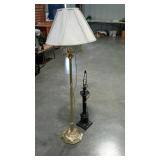 Two lamps. One brass finish floor lamp and one