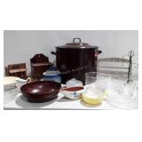 Brown enamel canning pot, saltbox, Cracker Barrel