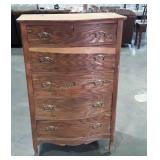 Serpentine front 5 drawer chest with veneer