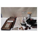 Mixed group with frames, wall plaque, pens,